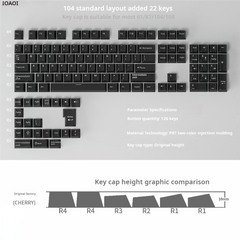 IOAOI BLACK 126-Keys Cherry Profile PBT Keycap Sets
